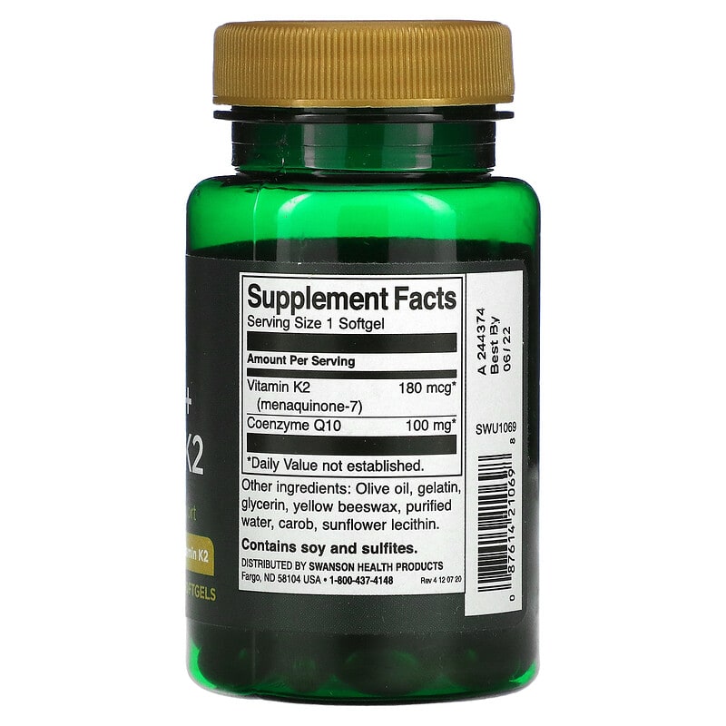 Swanson, CoQ10 + Vitamin K2, 60 Softgels