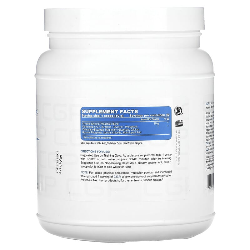 Metabolic Nutrition, C.G.P., Unflavored, 400 g