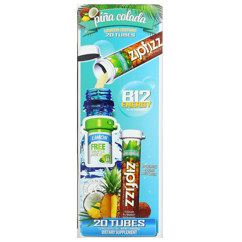 Zipfizz, Healthy Energy With Vitamin B12, Pina Colada, 20 Tubes, 0.39 oz (11 g) Each