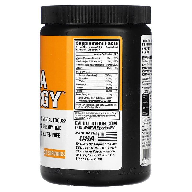 EVLution Nutrition, BCAA ENERGY, Orange Blast, 10.1 oz (285 g)