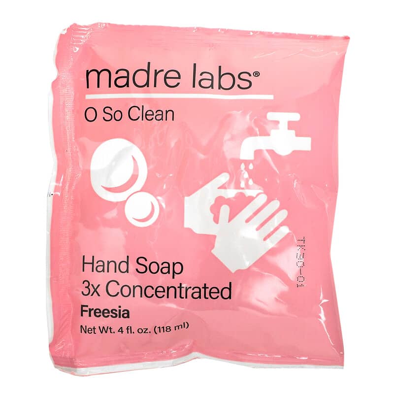 Madre Labs, Hand Soap, 3x Concentrate, Freesia, 1 Pouch + Reusable Bottle, 4 fl oz (118 ml)