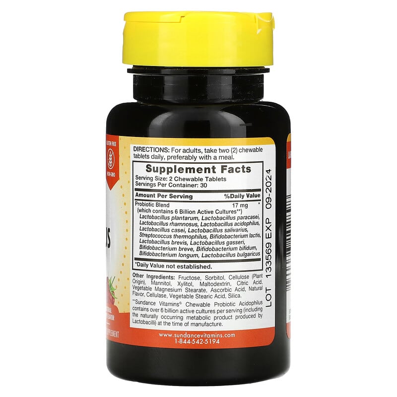 Sundance Vitamins, Chewable Probiotic Acidophilus, Natural Berry, 8.5 mg, 60 Chewable Tablets