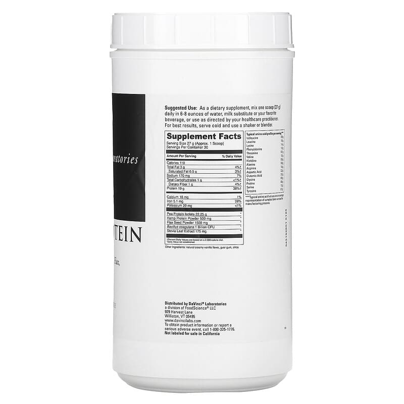 DaVinci Laboratories of Vermont, Vegan Protein, Creamy Vanilla, 28.58 oz (810 g)