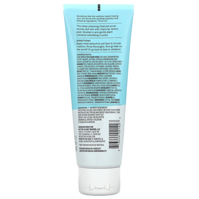 ACURE, Incredibly Clear, Charcoal Lemonade Facial Scrub, 4 fl oz (118 ml)