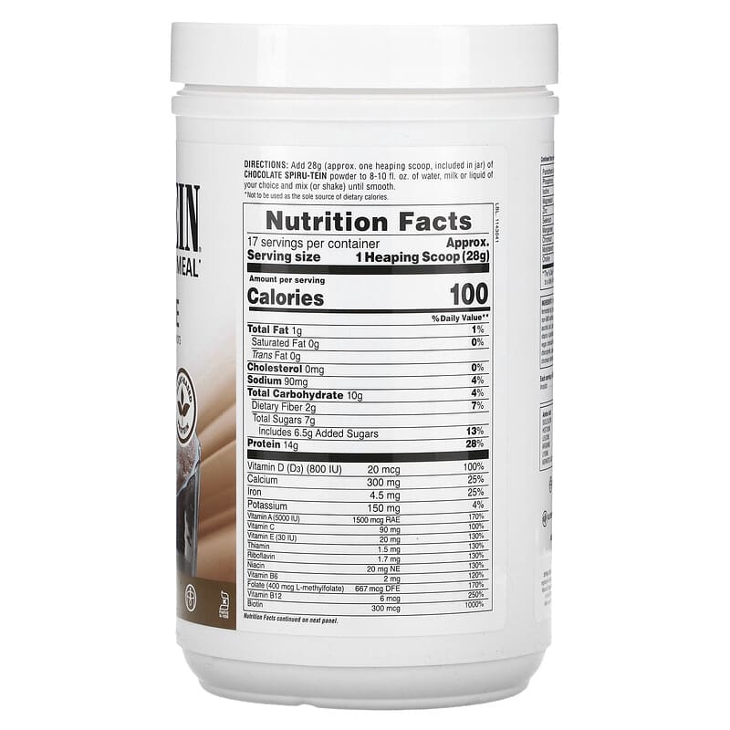 NaturesPlus, Spiru-tein Protein Powder Meal, Chocolate, 1.05 lbs (476 g)