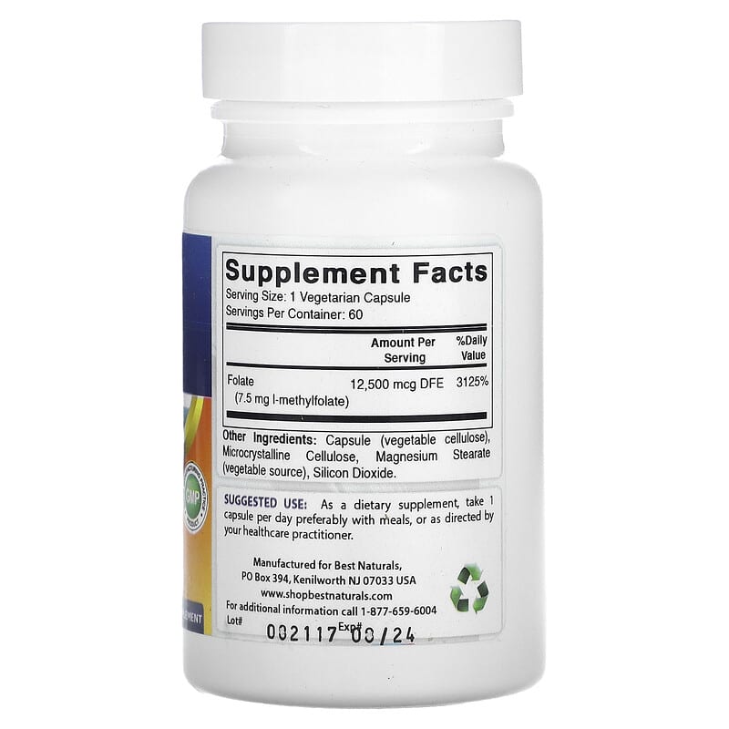 Best Naturals, Methyl Folate, 7,500 mcg, 60 Vegetarian Capsules