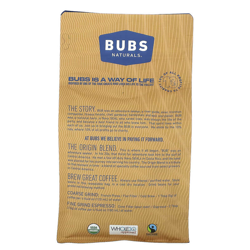 BUBS Naturals, Bubs Brew, The Origin Blend, Whole Bean, Medium Roast, 12 oz (340 g)