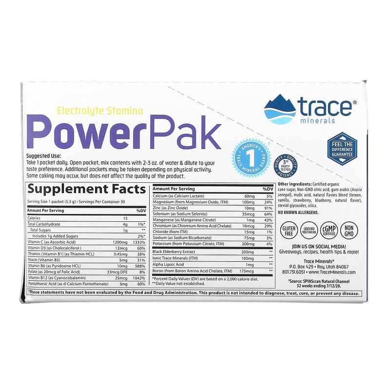 Trace Minerals ®, PowerPak + Immunity, Lemon Berry, 30 Packets, 0.19 oz (5.3 g) Each