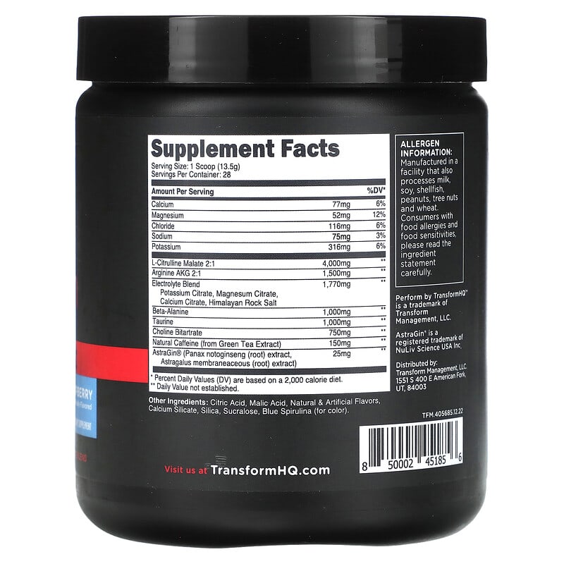 TransformHQ, Pre-Workout, Blue Raspberry, 13.3 oz (378 g)