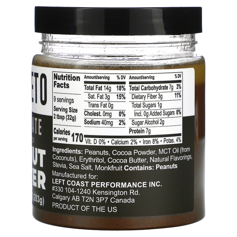 Left Coast Performance, Keto, Chocolate Flavored Peanut Butter, 10 oz (283 g)