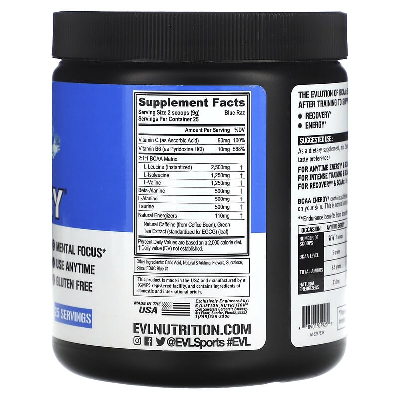 EVLution Nutrition, BCAA Energy, Blue Raz, 7.94 oz (225 g)