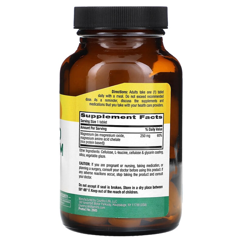 Country Life, Chelated Magnesium , 250 mg , 90 Tablets