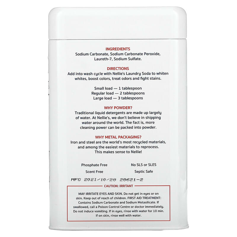 Nellie's, Oxygen Brightener, 100 Scoops, 3.75 lb (1.7 kg)