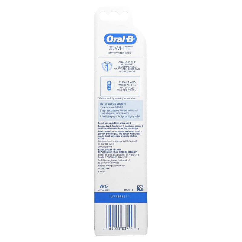 Oral-B, 3D White, Battery Power Toothbrush, 1 Toothbrush