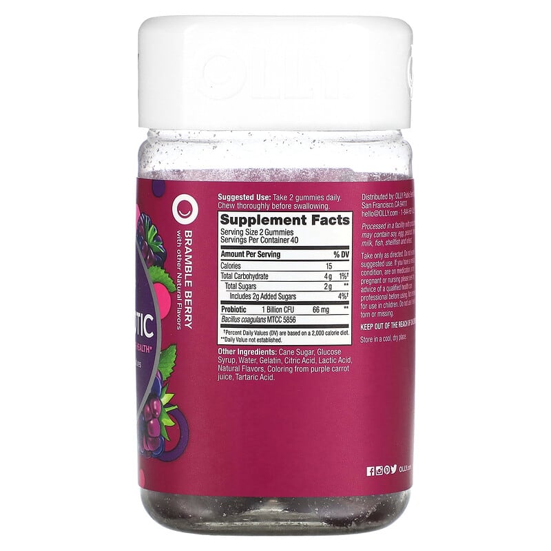 OLLY, Probiotic, Bramble Berry, 1 Billion Live Cultures, 80 Gummies