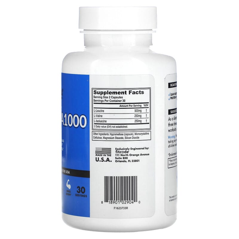 FITCODE, BCAA 1,000, 500 mg, 60 Count