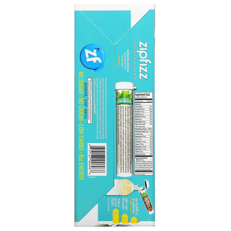 Zipfizz, Healthy Energy With Vitamin B12, Pina Colada, 20 Tubes, 0.39 oz (11 g) Each