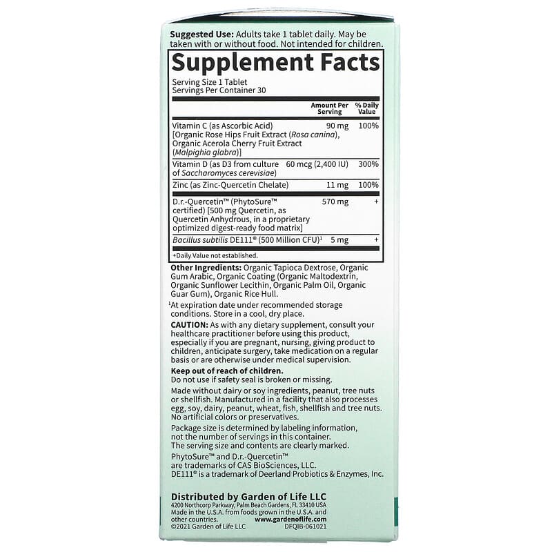 Garden of Life, Dr. Formulated, Quercetin Immune, 500 mg, 30 Vegetarian Tablets