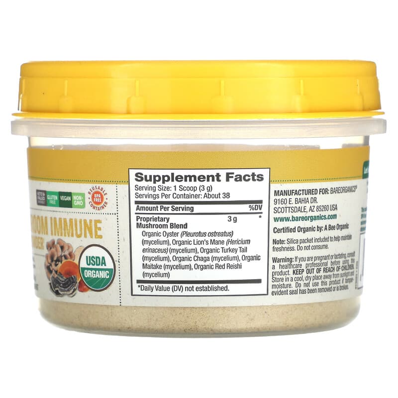 BareOrganics, Organic Mushroom Immune Blend Powder, 4 oz (114 g)