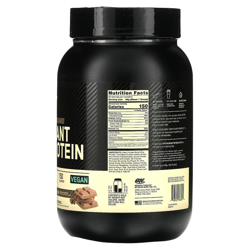 Optimum Nutrition, Gold Standard 100% Plant Protein, Rich Chocolate Fudge, 1.76 lb (800 g)