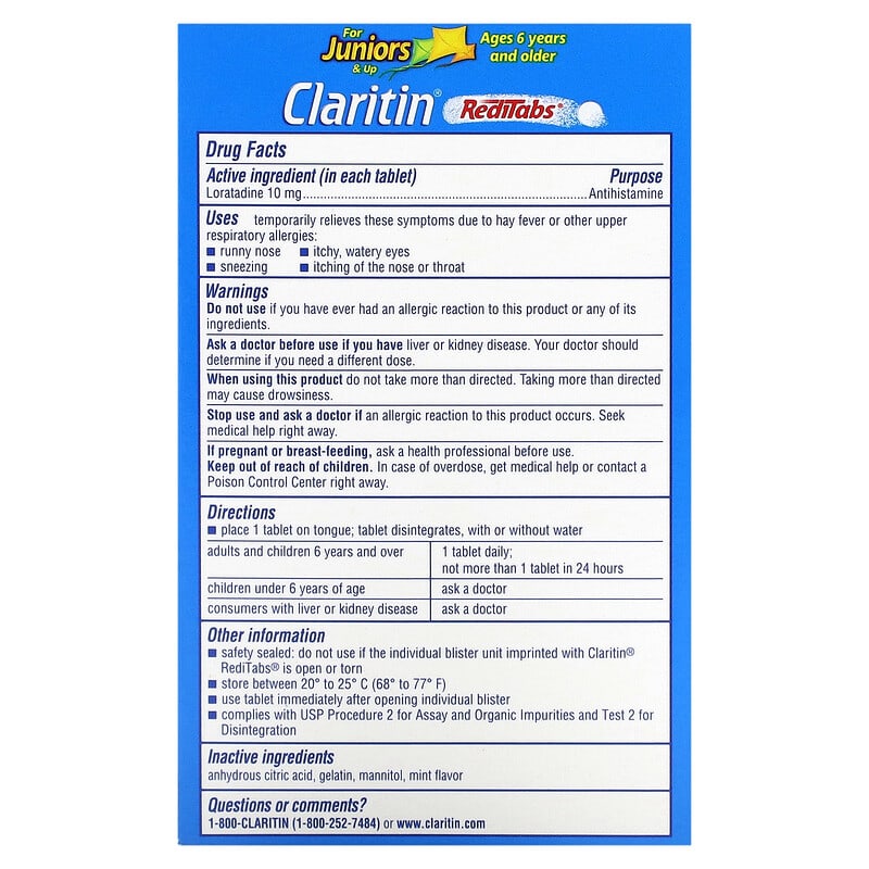 Claritin, Non-Drowsy, RediTabs, Ages 6+, 10 mg, 30 Orally Disintegrating Tablets