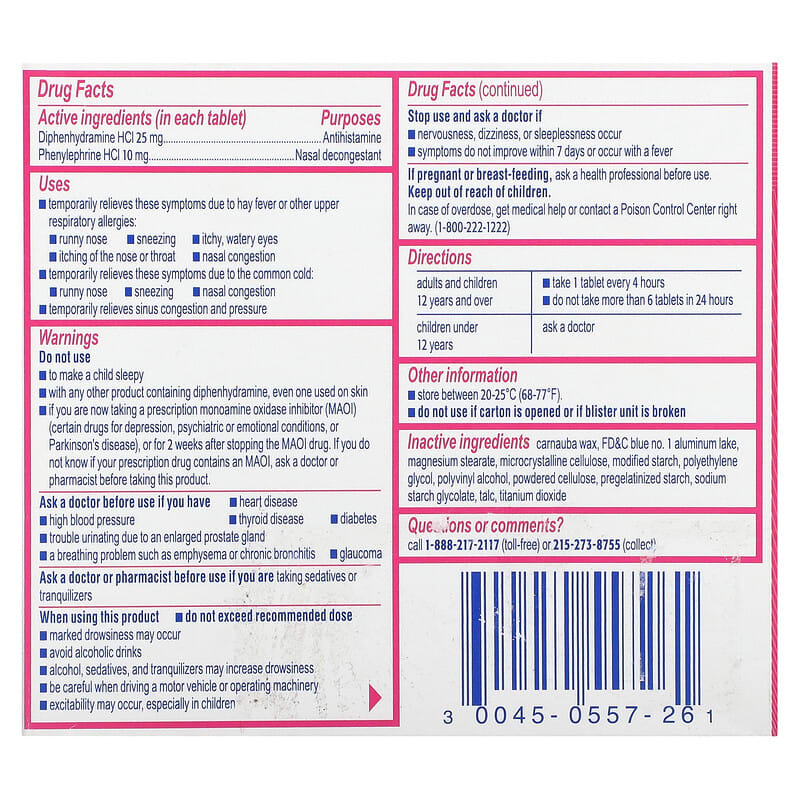 Benadryl, Allergy Plus Congestion, 24 Tablets