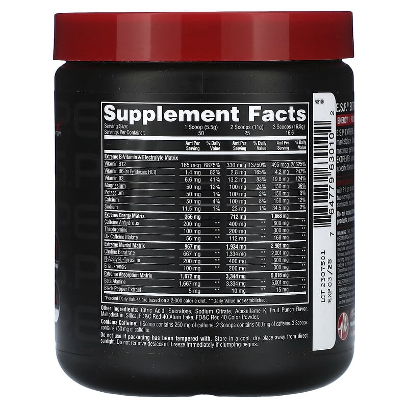 Metabolic Nutrition, E.S.P. Extreme Energy Stimulant Pre-Workout, Fruit Punch, 10 oz (275 g)