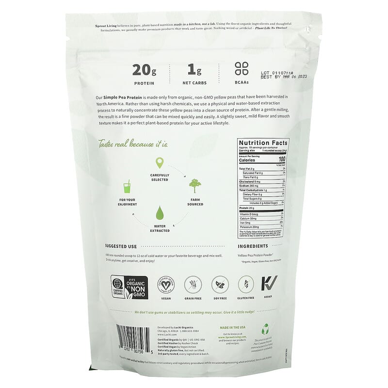 Sprout Living, Simple Pea Protein, 1 lb (454 g)