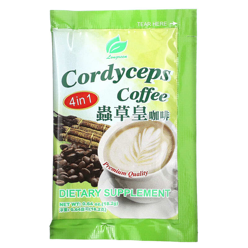 Longreen Corporation, 4 in 1 Cordyceps Coffee, 10 Sachets, 0.64 oz (18.2 g) Each