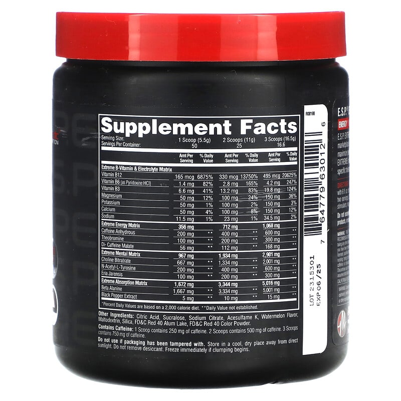 Metabolic Nutrition, E.S.P. Extreme Energy Stimulant Pre-Workout, Watermelon, 10 oz (275 g)