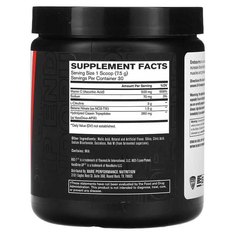 Bare Performance Nutrition, Endo Pump, Muscle Pump Enhancer, Sour Watermelon, 7.9 oz (225 g)