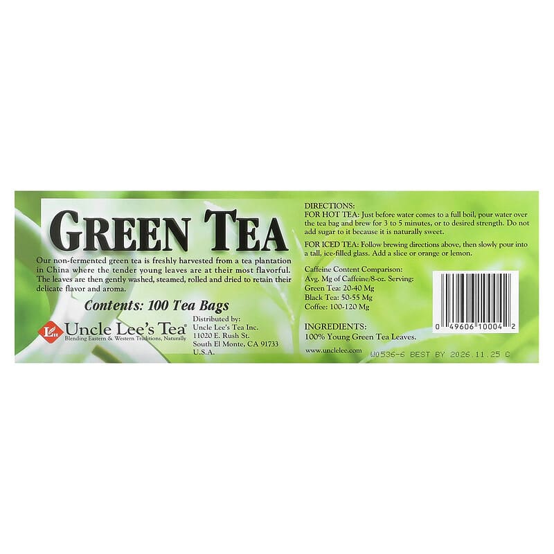 Uncle Lee's Tea, Legends of China, Green Tea, 100 Tea Bags, 5.64 oz