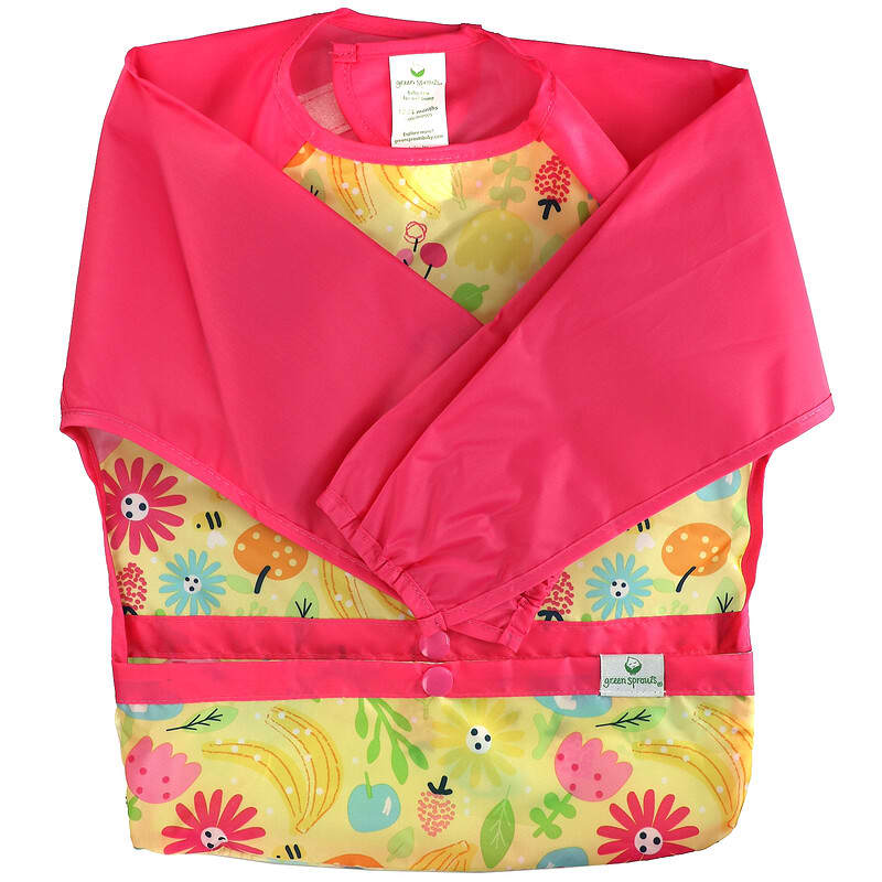 Green Sprouts, Snap & Go Easy Wear Long Sleeve Bib, 12-24 Months, Pink Bee Floral, 1 Count