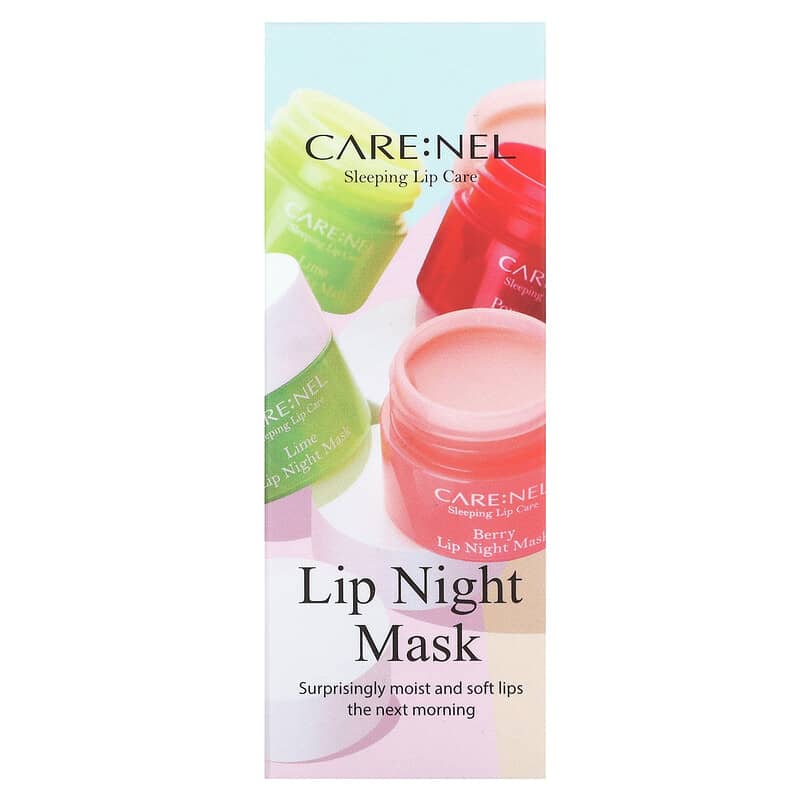 Care:Nel, Lip Night Mask, Pomegranate, 3 Pieces, (5 g) Each