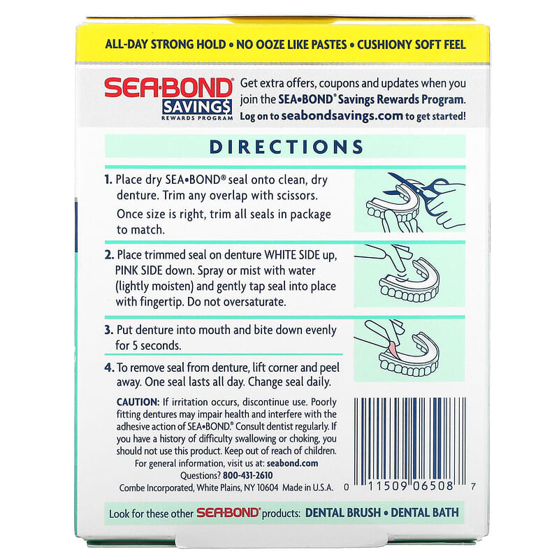 SeaBond, Denture Adhesive Seals, Fresh Mint, 30 Lowers