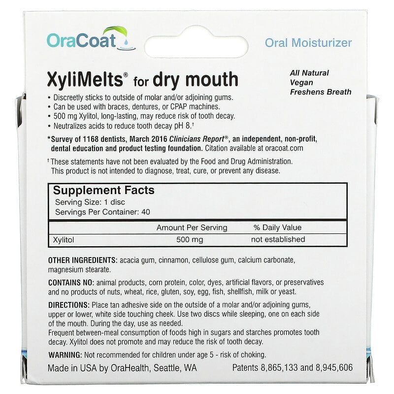 OraCoat, XyliMelts For Dry Mouth, Cinnamon, 40 Discs