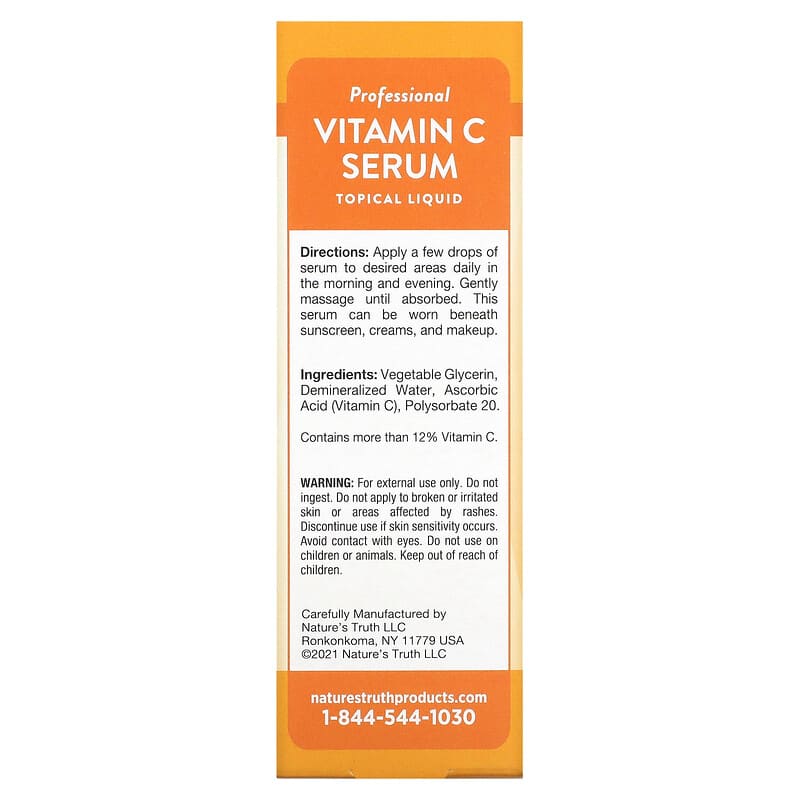 Nature's Truth, Vitamin C Serum, Topical Liquid, Unscented, 2 fl oz (59 ml)