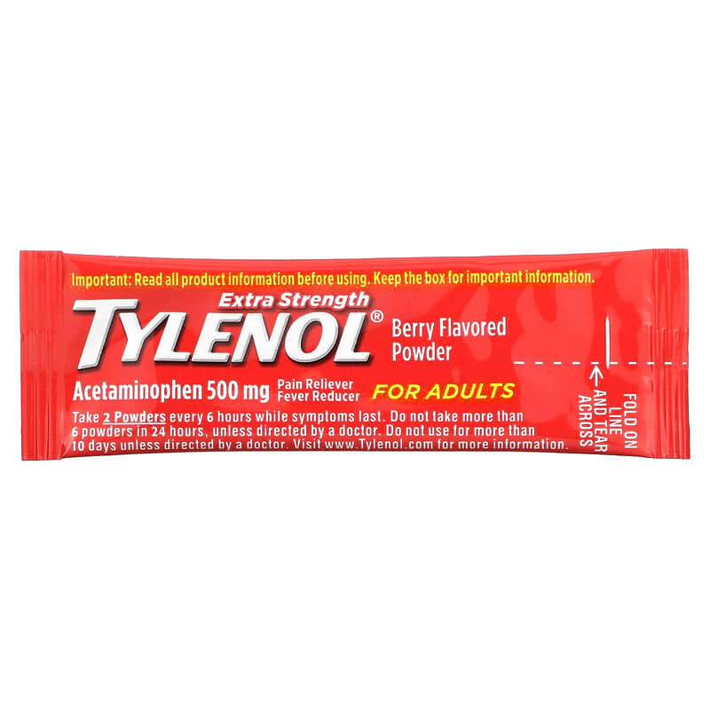 Tylenol, Extra Strength Acetaminophen Dissolve Packs  for Adults, Berry Flavor, 500 mg, 12 Packets of Powder