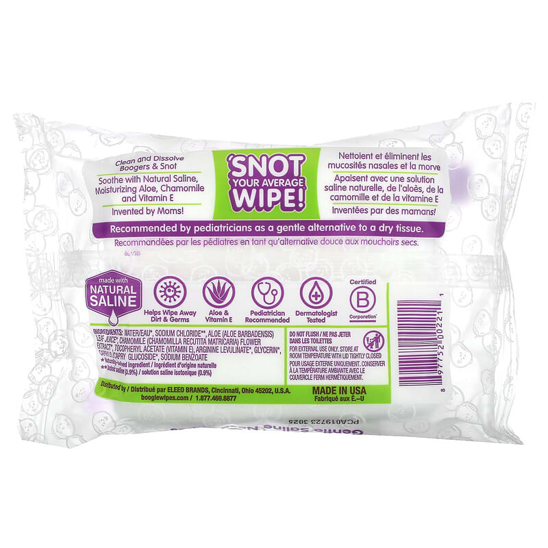 Boogie Wipes, Gentle Saline Nose Wipes, Unscented, 30 Wipes