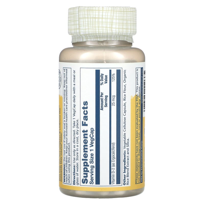 Solaray, Dry Form Vitamin D-2, 25 mcg, 60 VegCaps