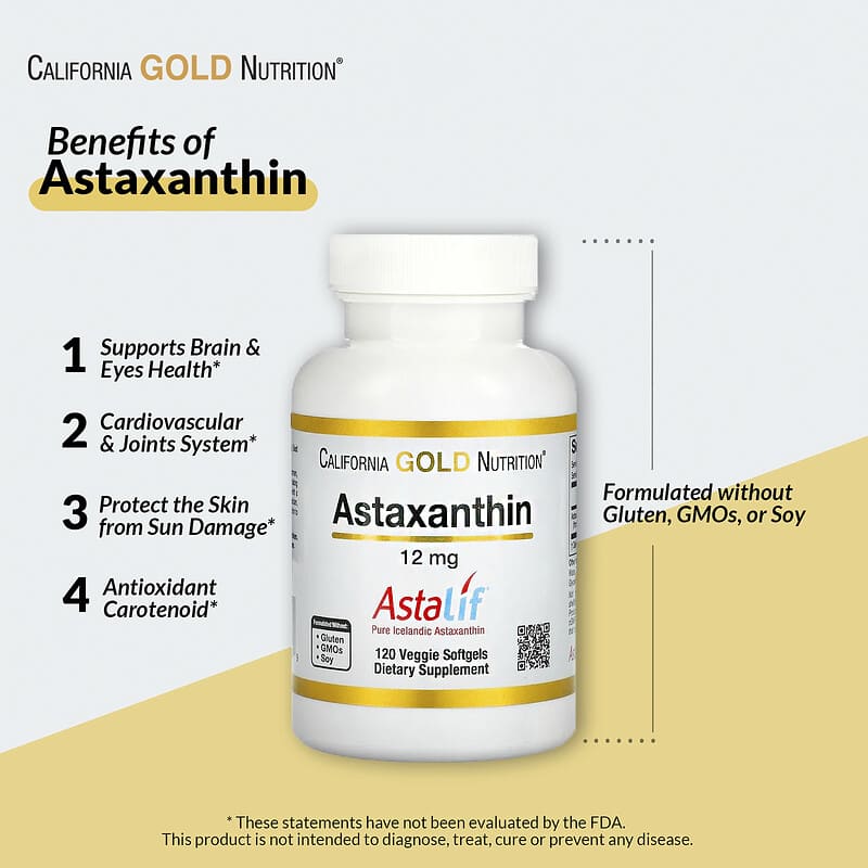 California Gold Nutrition, Astaxanthin, Astalif Pure Icelandic, 12 mg, 30 Veggie Softgels