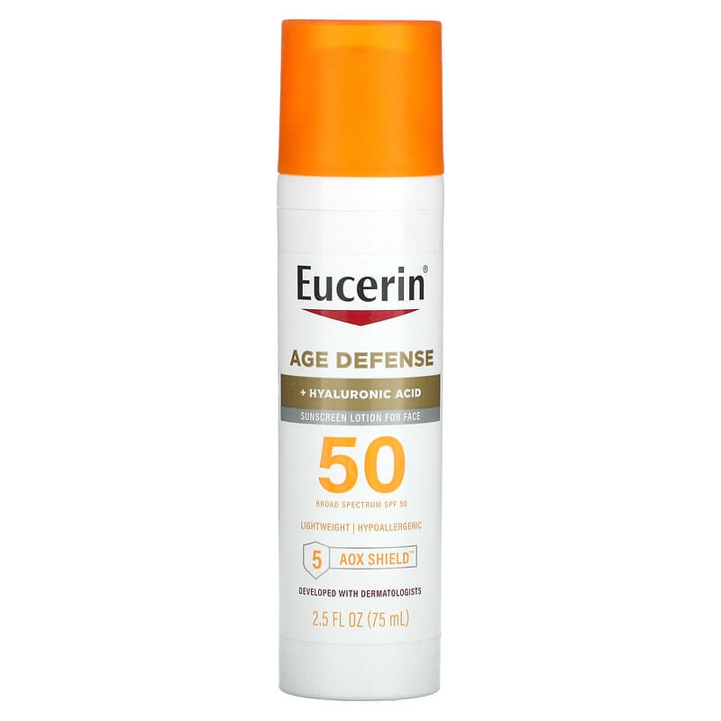 Eucerin, Age Defense, Lightweight Sunscreen Lotion For Face, SPF 50, Fragrance Free, 2.5 fl oz (75 ml)