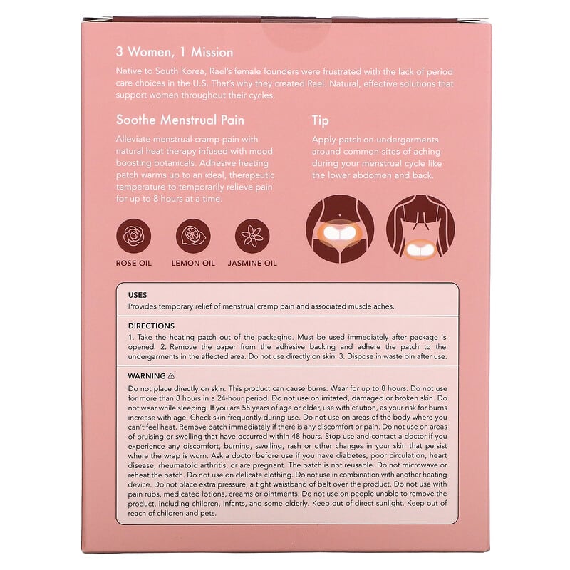 Rael, Inc., Heating Patch for Menstrual Cramps, 3 Count