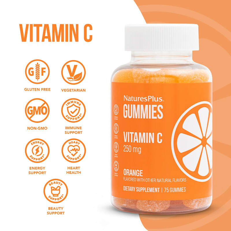 NaturesPlus, Vitamin C Gummies, Orange, 125 mg, 75 Gummies