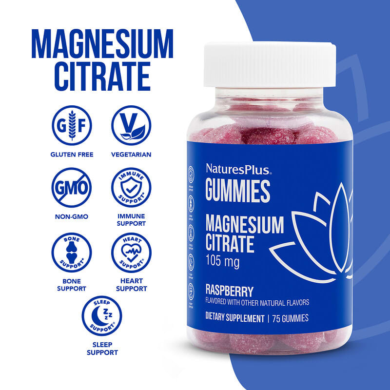 NaturesPlus, Magnesium Citrate, Raspberry, 35 mg, 75 Gummies