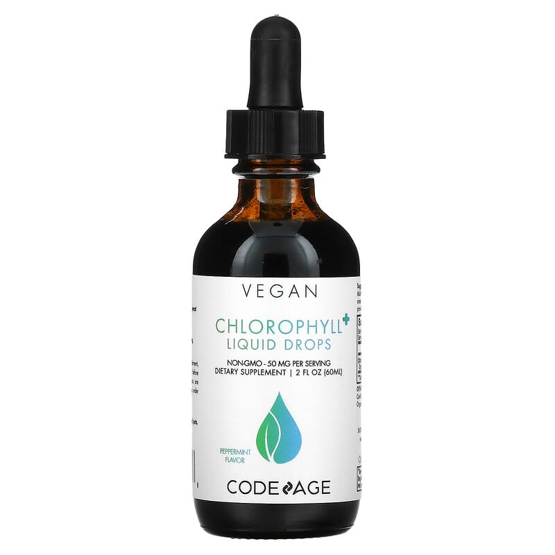 Codeage, Vegan Chlorophyll+ Liquid Drops, Non-GMO, Peppermint, 50 mg, 2 fl oz (60 ml)