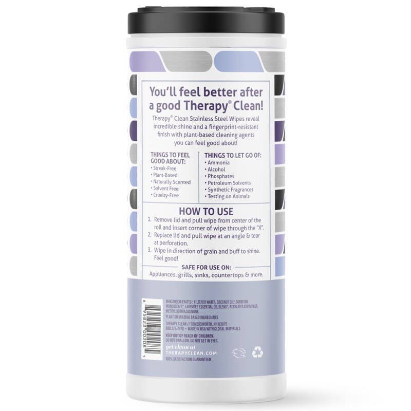 Therapy Clean, Stainless Steel, Clean & Polish Wipes with Lavender Essential Oil, 30 Wipes