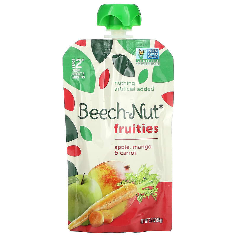 Beech-Nut, Fruities, 6+ Months, Apple, Mango & Carrot, 12 Pouches, 3.5 oz (99 g) Each