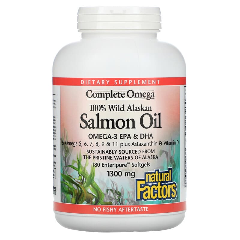 Natural Factors, 100% Wild Alaskan Salmon Oil, 1300 mg, 180 Enteripure Softgels