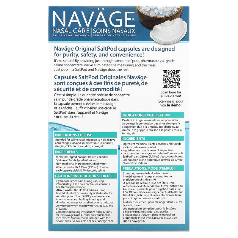 Navage, Nasal Care, Saline Nasal Irrigation, Saltpod Original, 30 Saline Concentrate Capsules